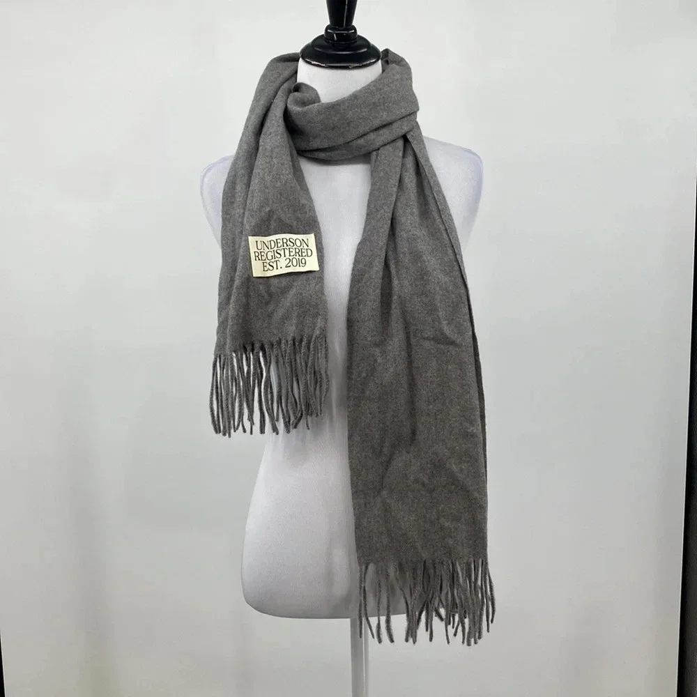 Underson Registered Est 2019 100% Cashmere‎ Scarf One Size Gray Rectangle Fringe